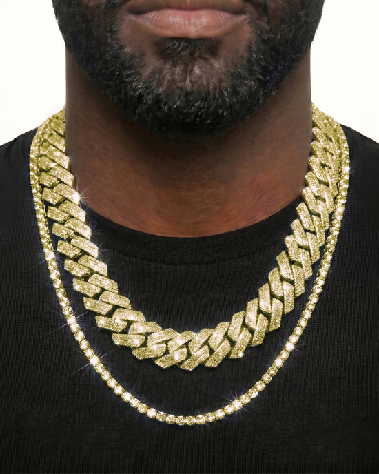 14K Yellow Gold VVS Moissanite Cuban Necklace Stack