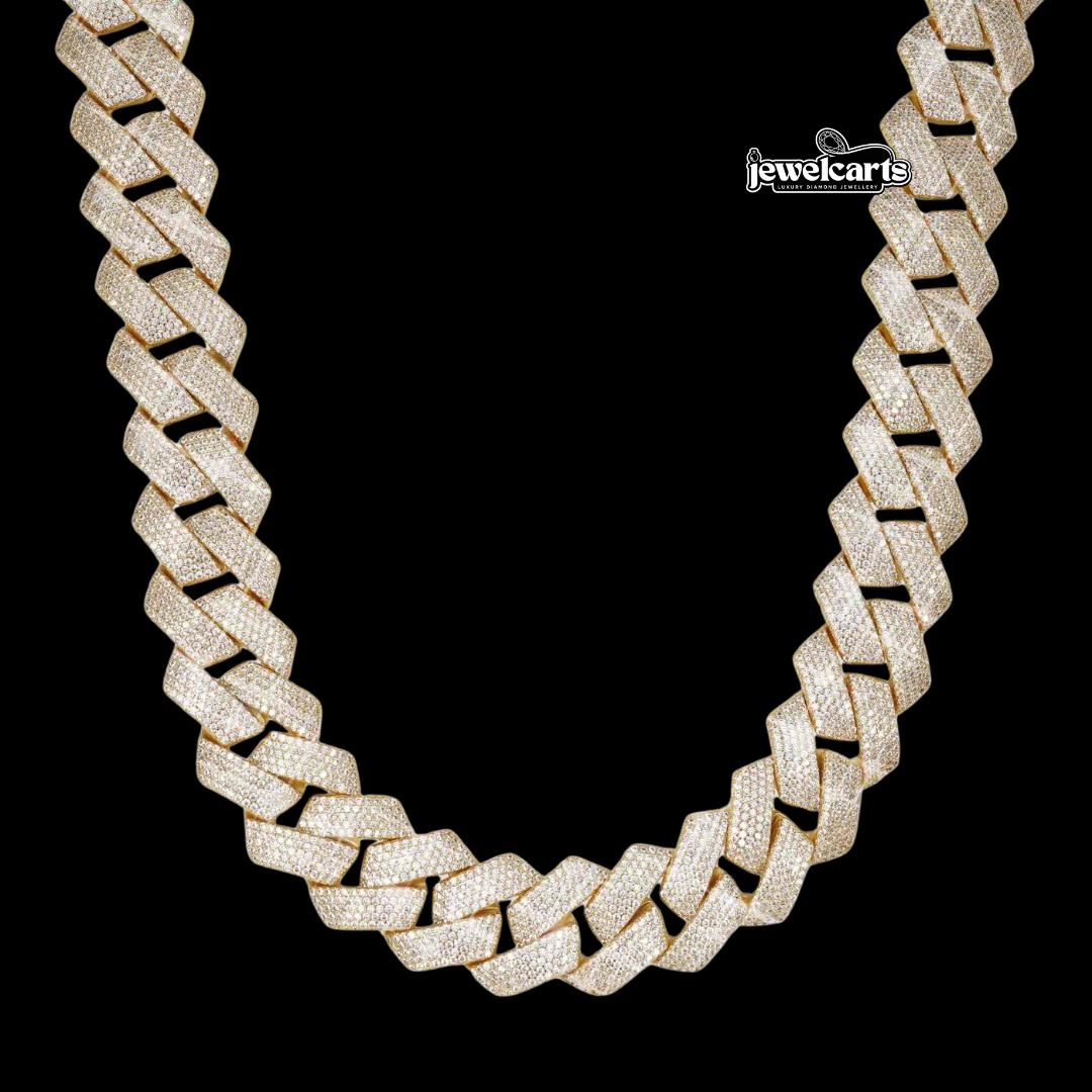 20MM Moissanite Cuban Link Chain and Bracelet Set Yellow Gold Front View