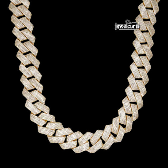 20MM Moissanite Cuban Link Chain and Bracelet Set Yellow Gold Front View