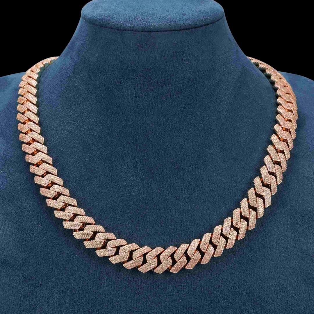 15MM 4-Row Moissanite Cuban Link Chain 14K Gold