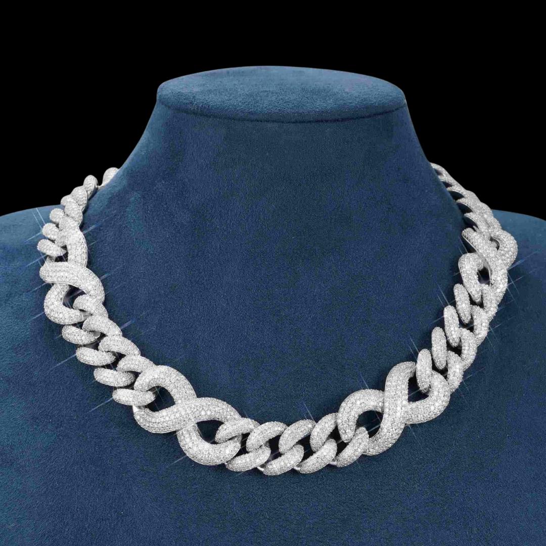 20mm Moissanite Infinity Link Chain in 14K Gold Necklace Display