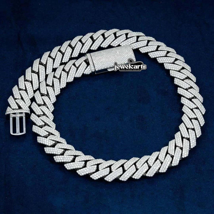 20mm Round Moissanite Cuban Link Chain in 14K White Gold Front View