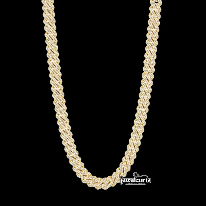 20mm Round Moissanite Cuban Link Chain in 14K Yellow Gold Front View