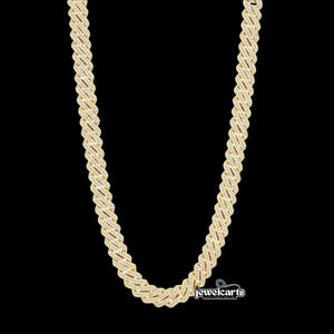 20mm Round Moissanite Cuban Link Chain in 14K Yellow Gold Front View