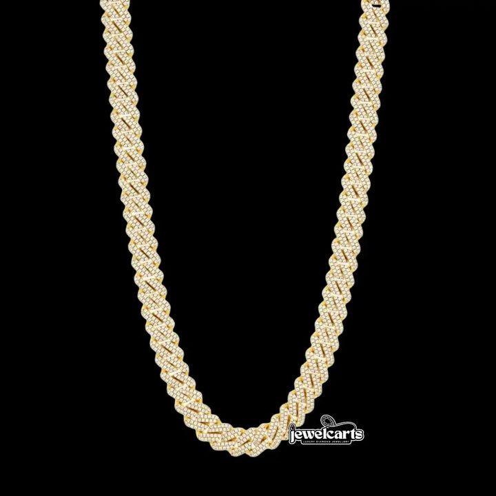 20mm Round Moissanite Cuban Link Chain in 14K Yellow Gold Front View