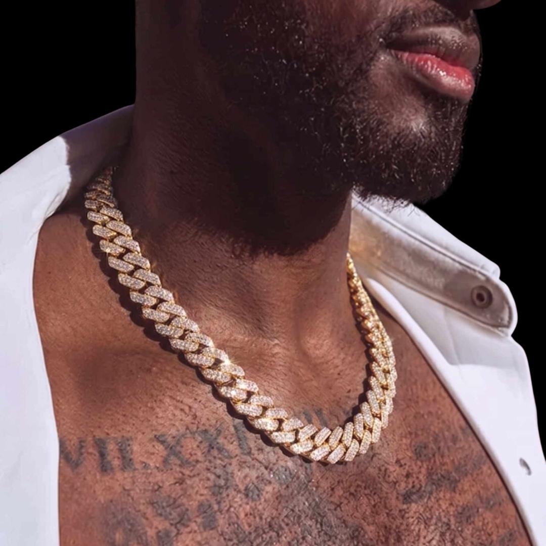 15MM 4-Row Moissanite Cuban Link Chain 14K Gold