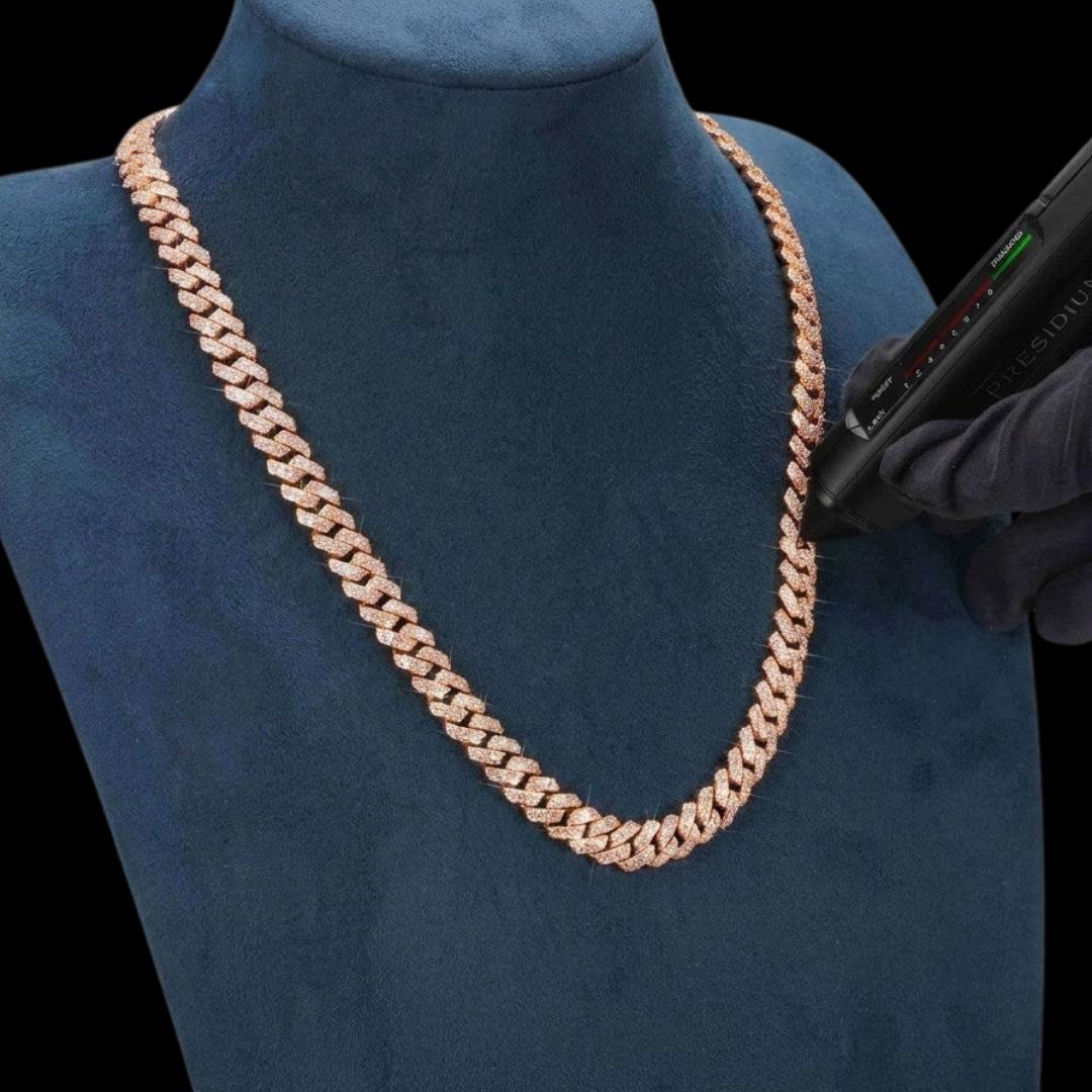 10MM VVS Moissanite Pave Cuban Necklace in 14K Gold