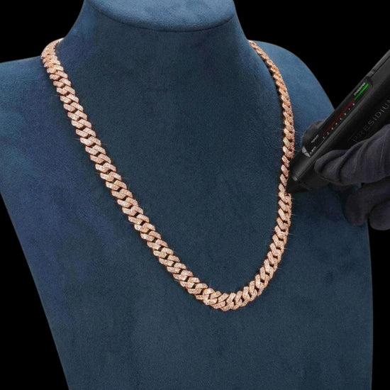 10MM VVS Moissanite Pave Cuban Necklace in 14K Gold