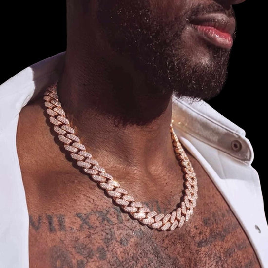 15MM 4-Row Moissanite Cuban Link Chain 14K Gold
