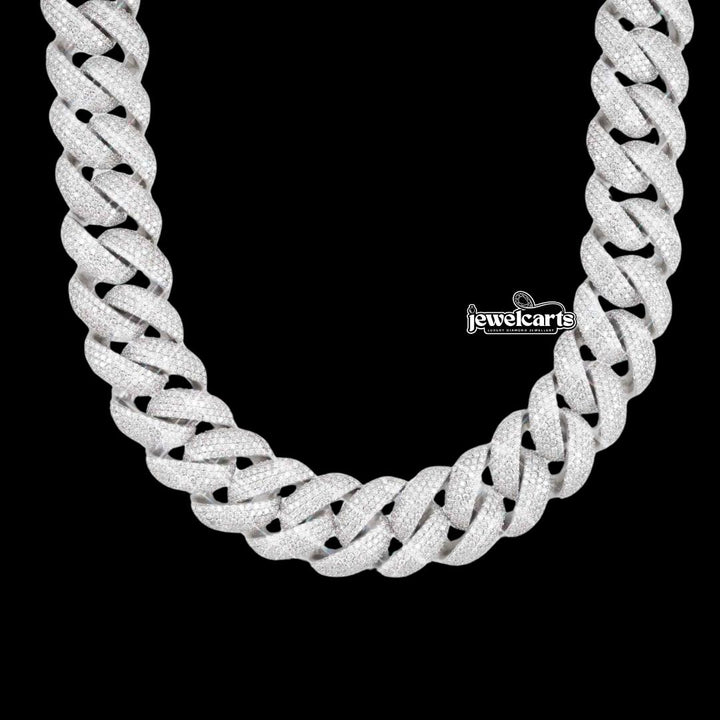 22mm Moissanite 5 Row Miami Cuban Link Chain in 14K Gold Front View