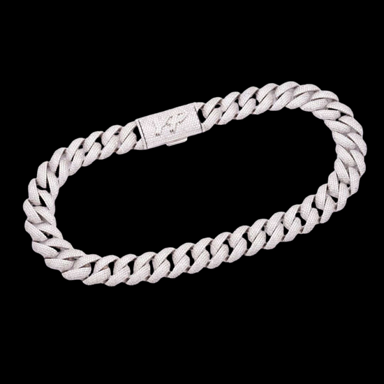 22mm Round Moissanite Cuban Link Chain Gold Twist in 14K White Gold Close Up Front View