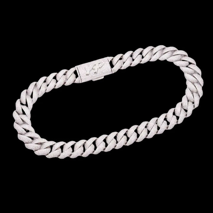 22mm Round Moissanite Cuban Link Chain Gold Twist in 14K White Gold Close Up Front View