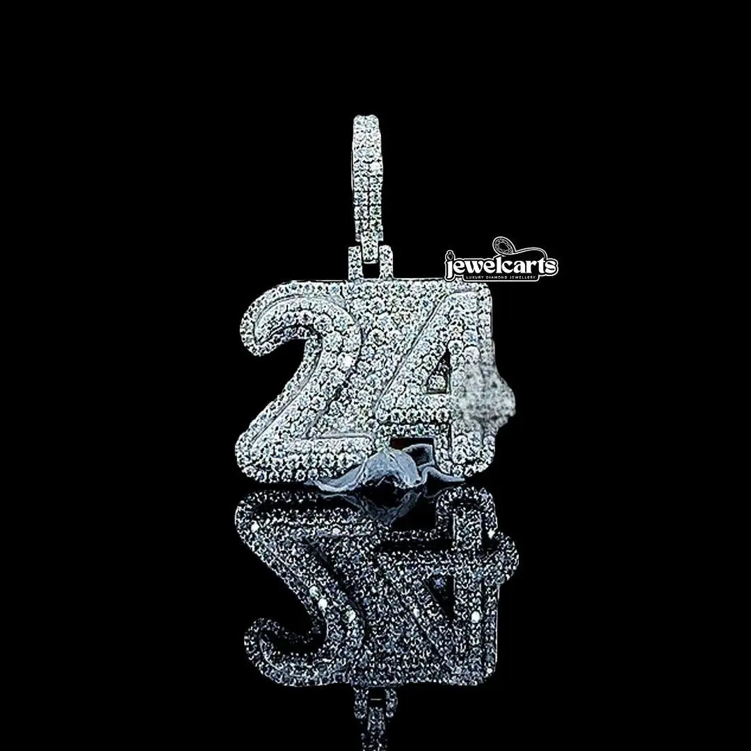 24 Iced Number Moissanite Pendant in 925 Sterling Silver Front View