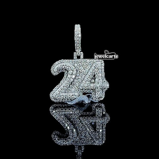 24 Iced Number Moissanite Pendant in 925 Sterling Silver Front View