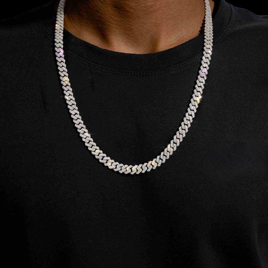 8MM Prong-Set Moissanite Cuban Link Chain 14K White Gold