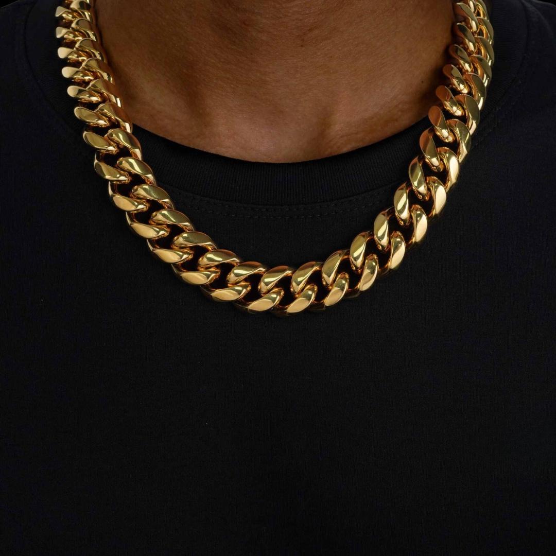 18MM Yellow Gold Cuban Chain and Bracelet Set