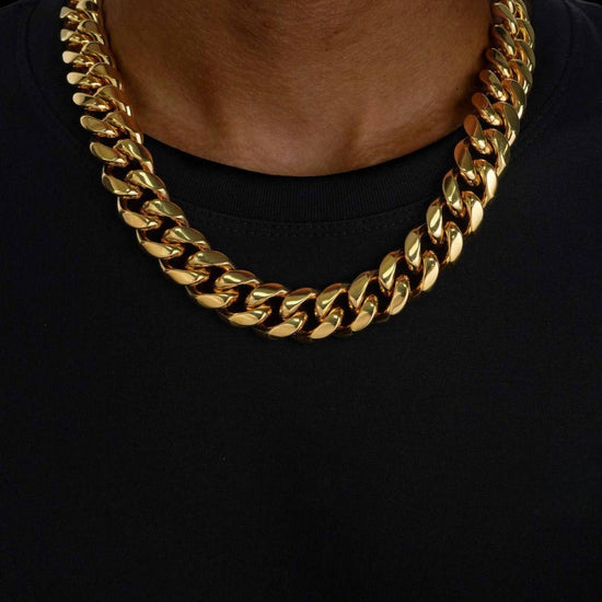 18MM Yellow Gold Cuban Chain and Bracelet Set