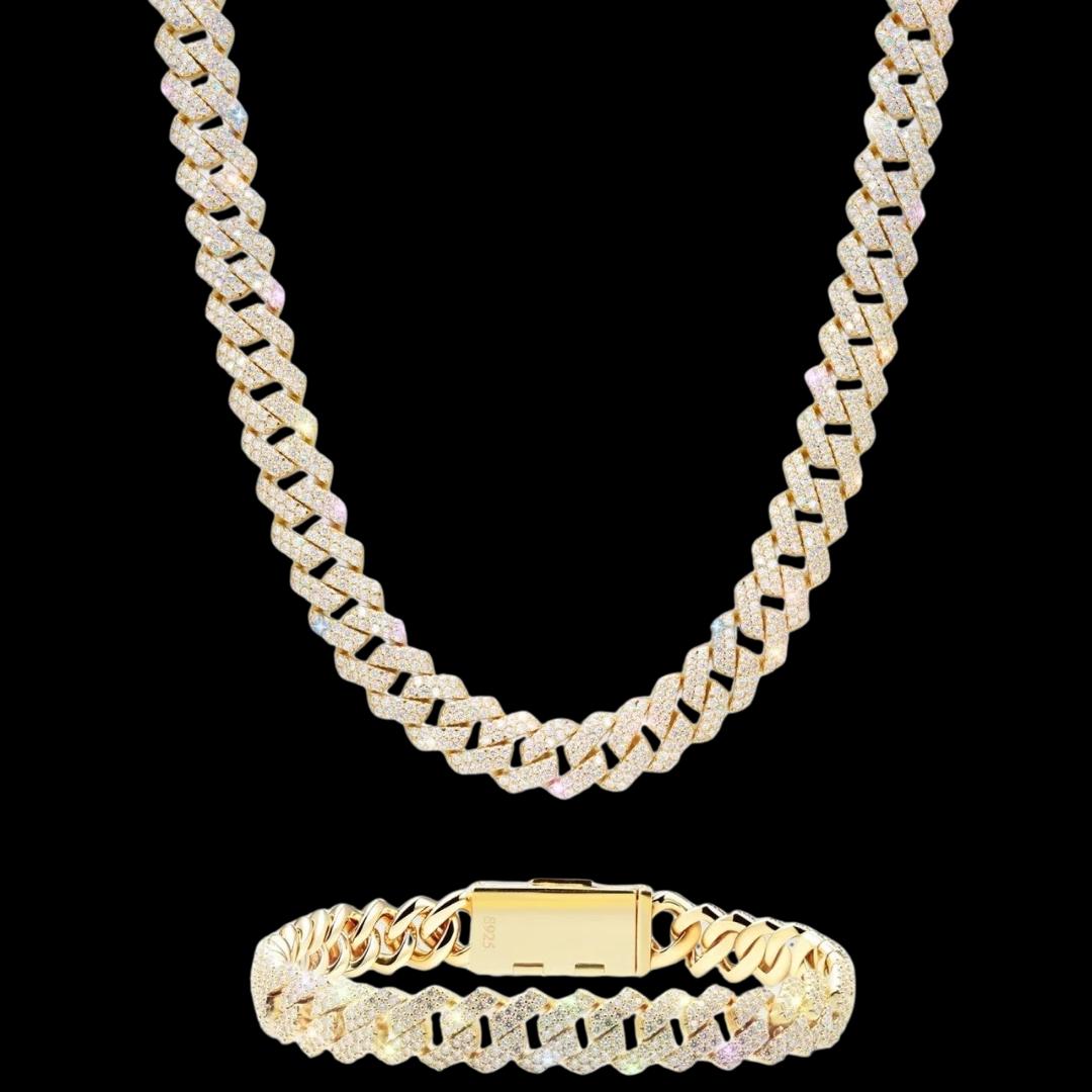 10MM Moissanite Cuban Link Chain and Bracelet Set
