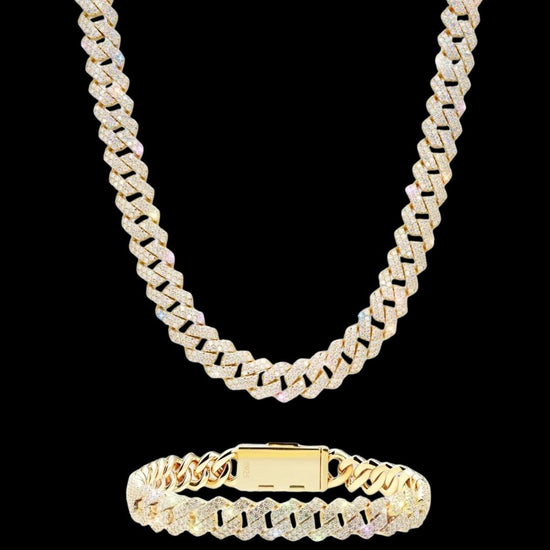 10MM Moissanite Cuban Link Chain and Bracelet Set