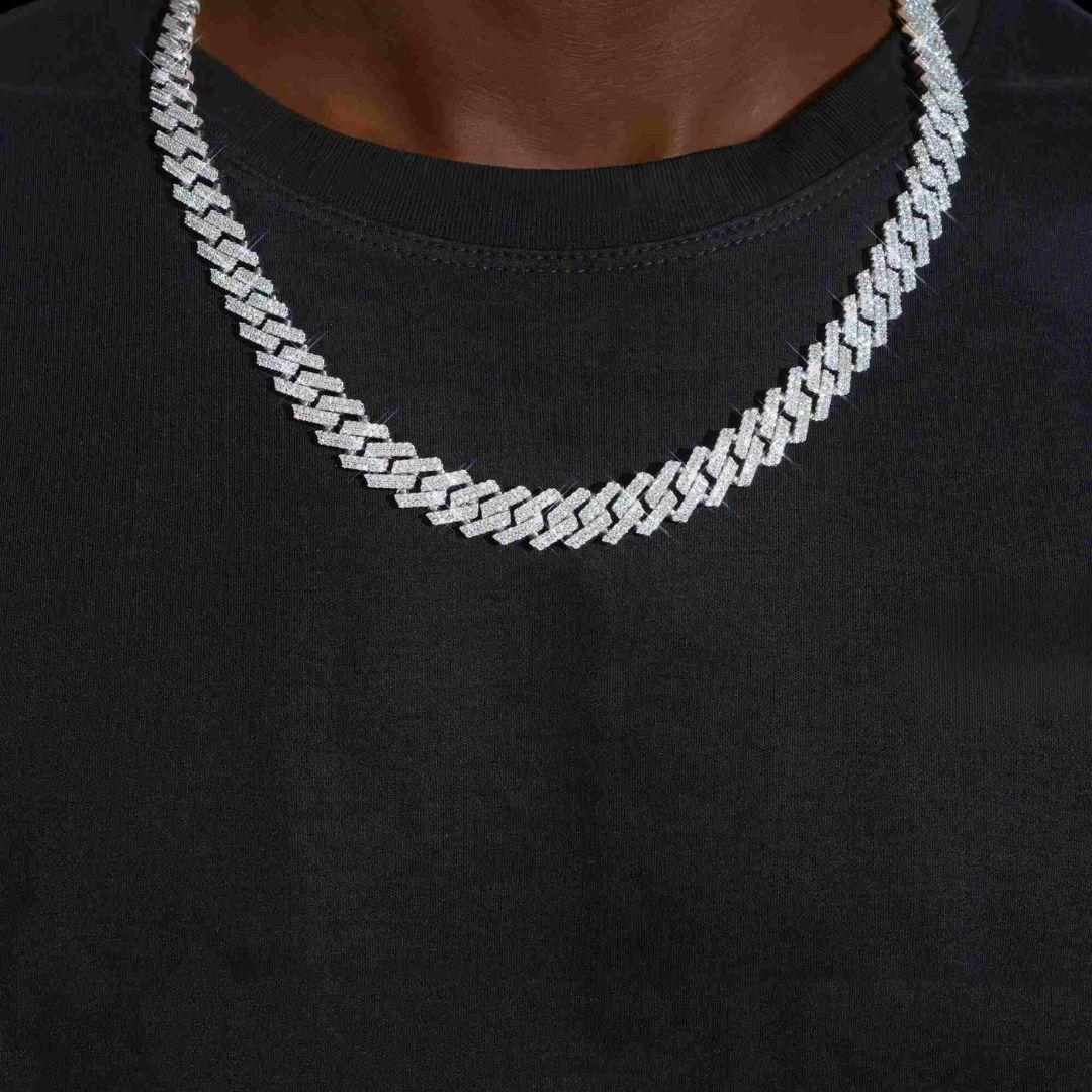 12MM VVS Moissanite Double Row Cuban Necklace 14K White Gold