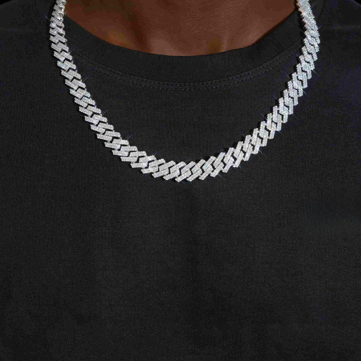 12MM VVS Moissanite Double Row Cuban Necklace 14K White Gold