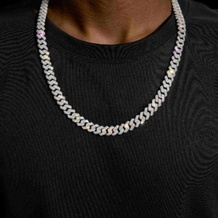 10MM VVS Moissanite Pave Cuban Necklace in 14K Gold