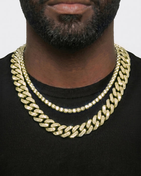 14K Yellow Gold VVS Moissanite Cuban Necklace Stack