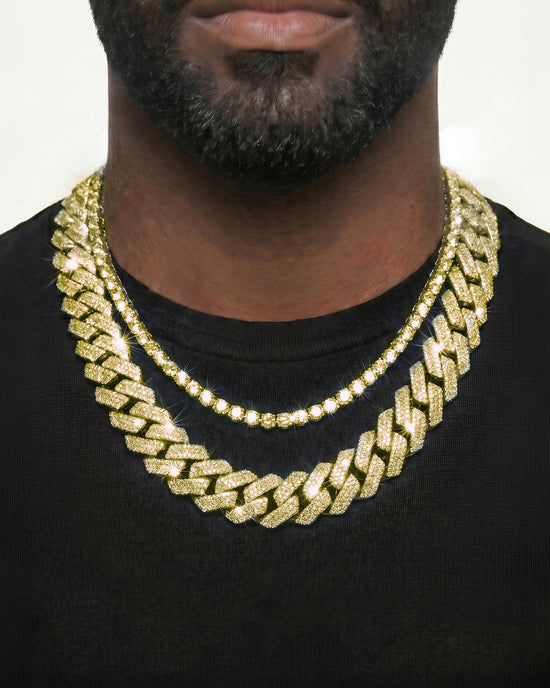 14K Yellow Gold VVS Moissanite Cuban Necklace Stack