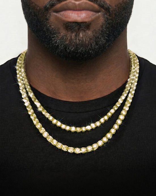 14K Yellow Gold VVS Moissanite Cuban Necklace Stack