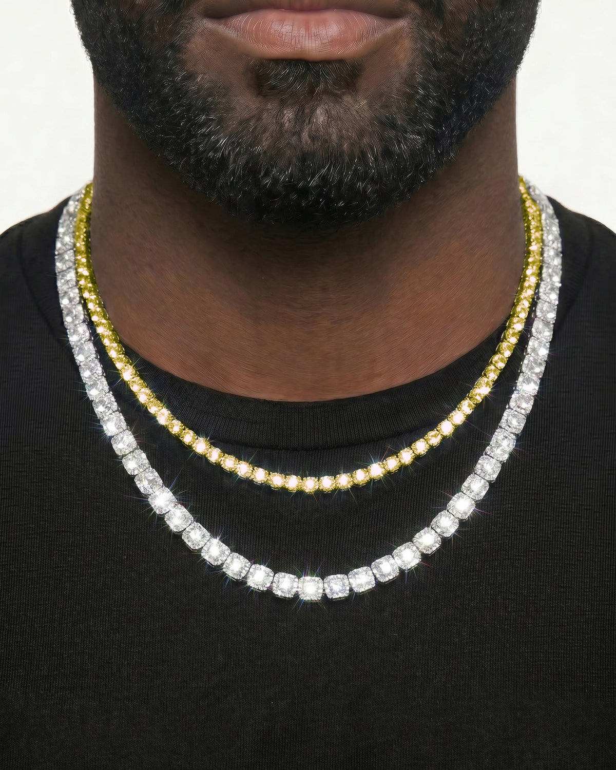 14K Yellow Gold VVS Moissanite Cuban Necklace Stack