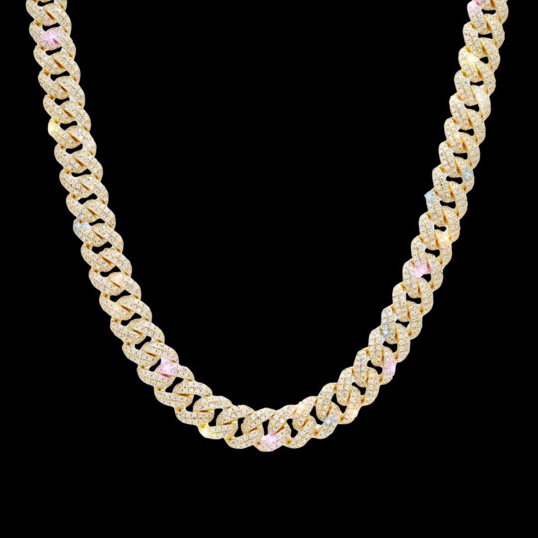 10MM D-E VVS Moissanite Iced Cuban Link Necklace in 14K Gold
