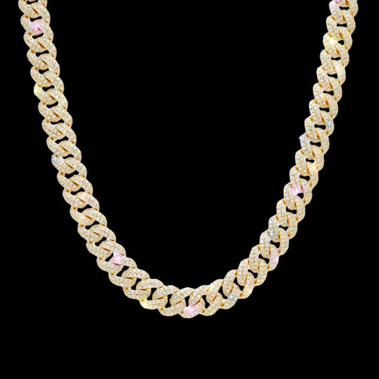 10MM D-E VVS Moissanite Iced Cuban Link Necklace in 14K Gold