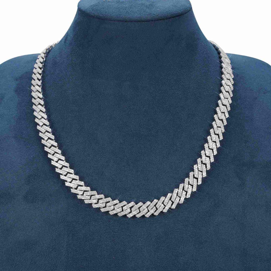 12MM VVS Moissanite Double Row Cuban Necklace 14K White Gold