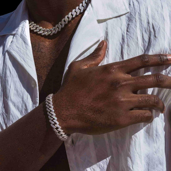 10MM Moissanite Cuban Link Chain and Bracelet Set