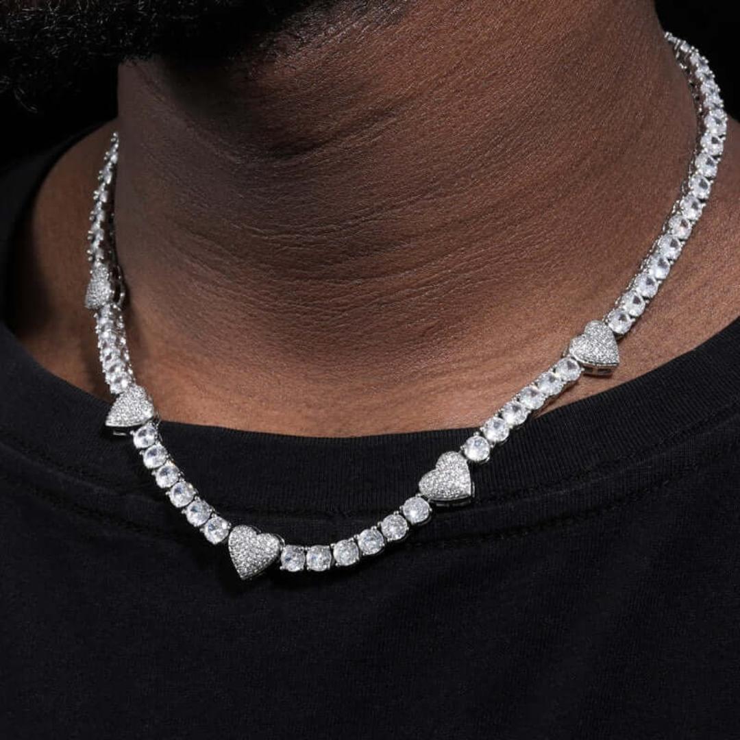 5mm Round Moissanite Tennis Chain Heartora in 14K White Gold