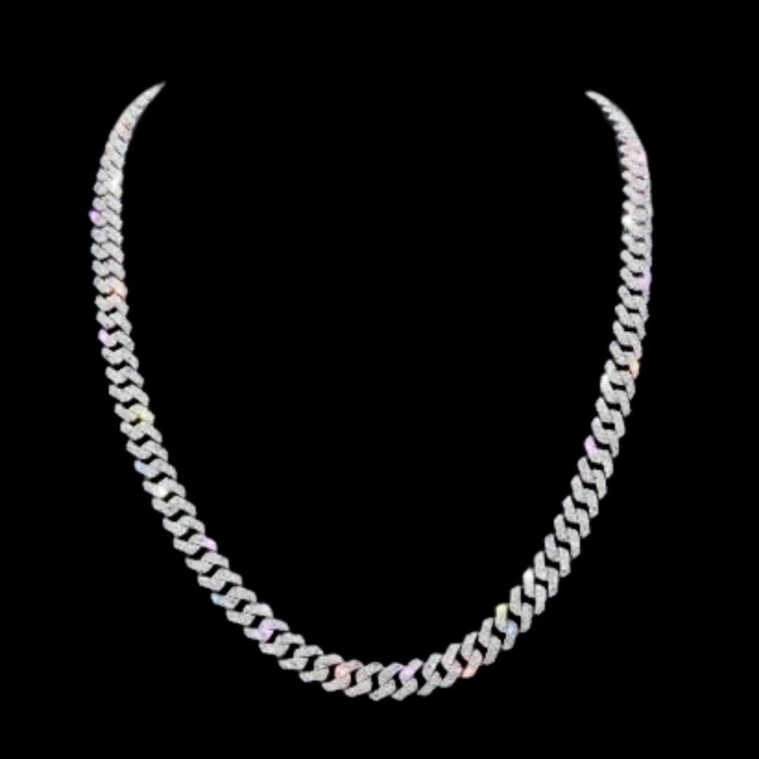 10MM VVS Moissanite Pave Cuban Necklace in 14K Gold