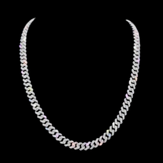 10MM VVS Moissanite Pave Cuban Necklace in 14K Gold