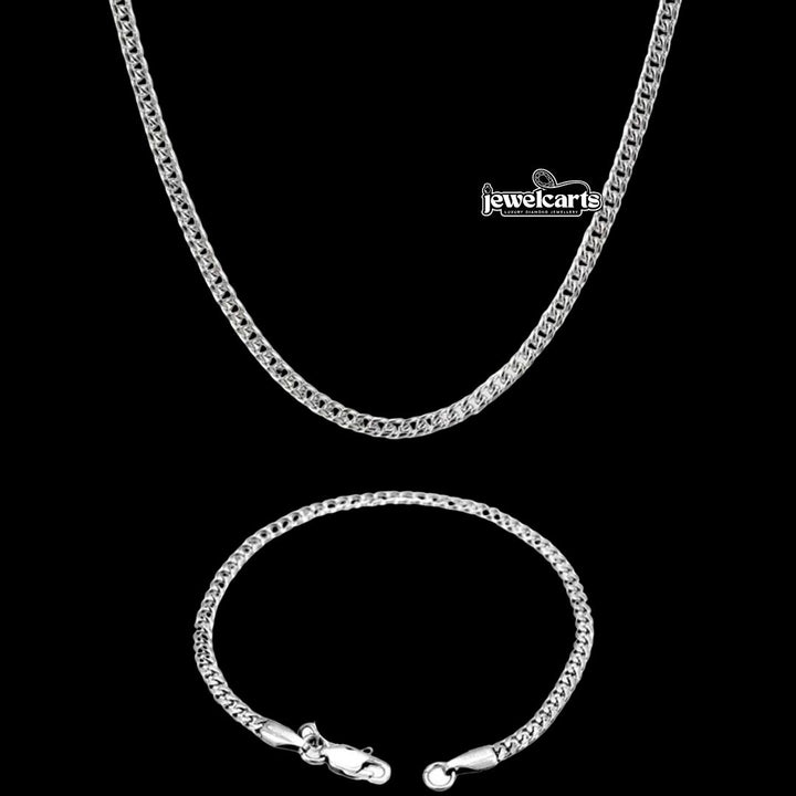 3mm Cuban Link Chain and Bracelet Set in Silver Front View
