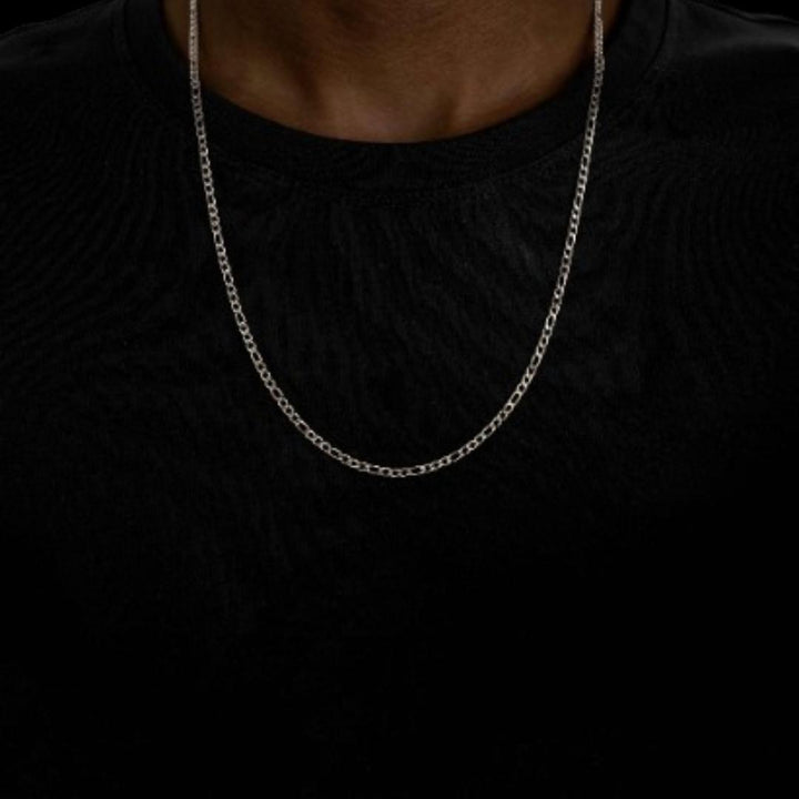 3mm Figaro Chain in 925 Sterling Silver Neck View 