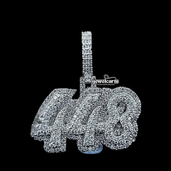 448 Iced Number Moissanite Pendant in 925 Sterling SilverClose Up Front View