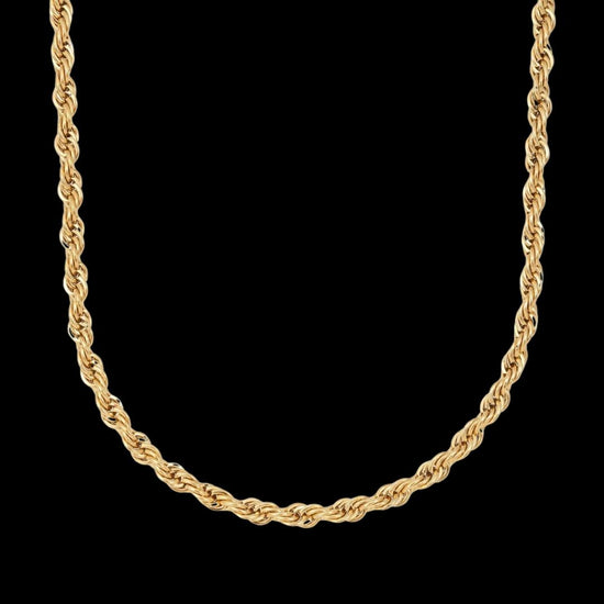 4MM 14K Gold Rope Chain and Bracelet Set Close Up View