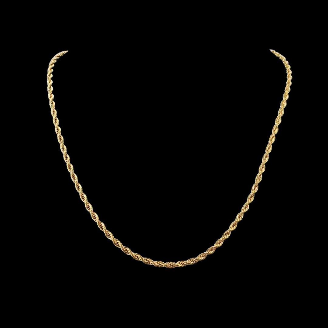 4MM 14K Gold Rope Chain and Bracelet Set Full Close Up View
