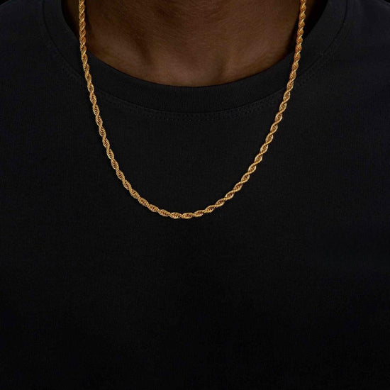 4MM 14K Gold Rope Chain and Bracelet Set Neck View 