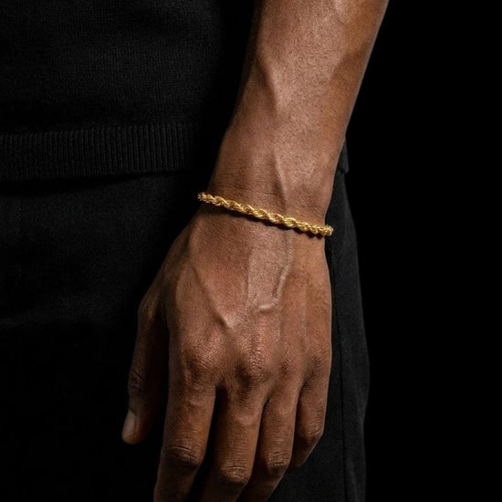 4MM 14K Gold Rope Chain and Bracelet Set On Hand View