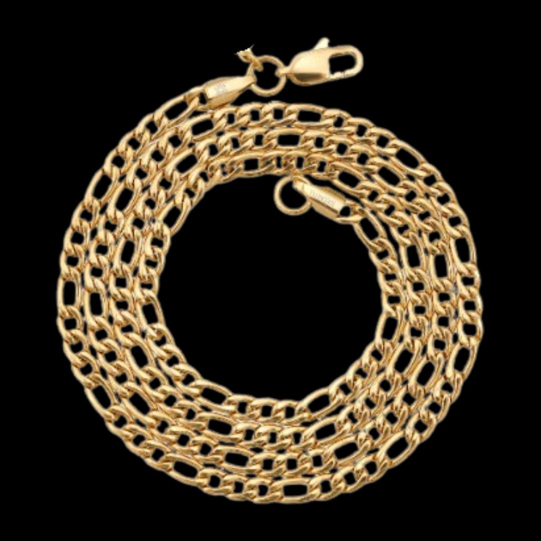 4MM 14K Yellow Gold Figaro Chain Full Close Up View