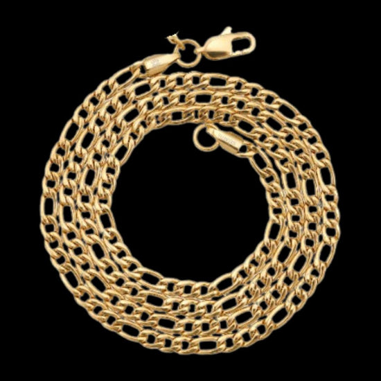 4MM 14K Yellow Gold Figaro Chain Full Close Up View