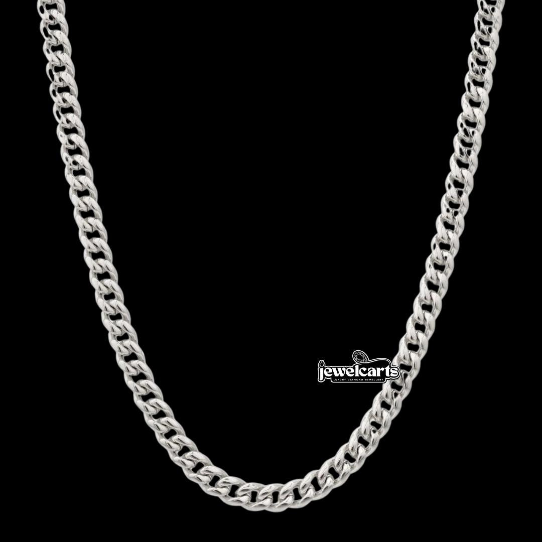 4MM 925 Sterling Silver Moissanite Cuban Link Chain Front View