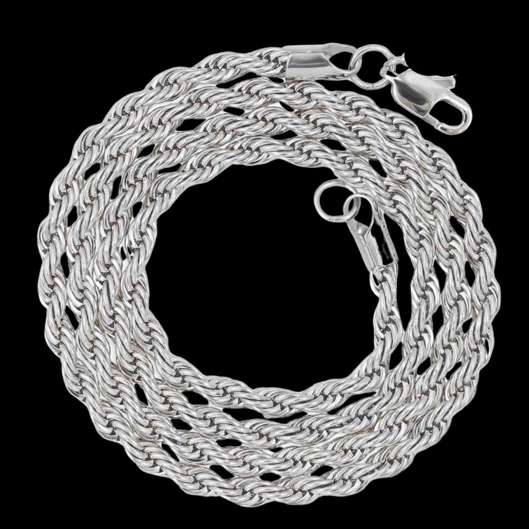 4MM 925 Sterling Silver Rope Link Chain Full Close Up View