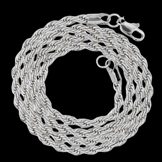 4MM 925 Sterling Silver Rope Link Chain Full Close Up View
