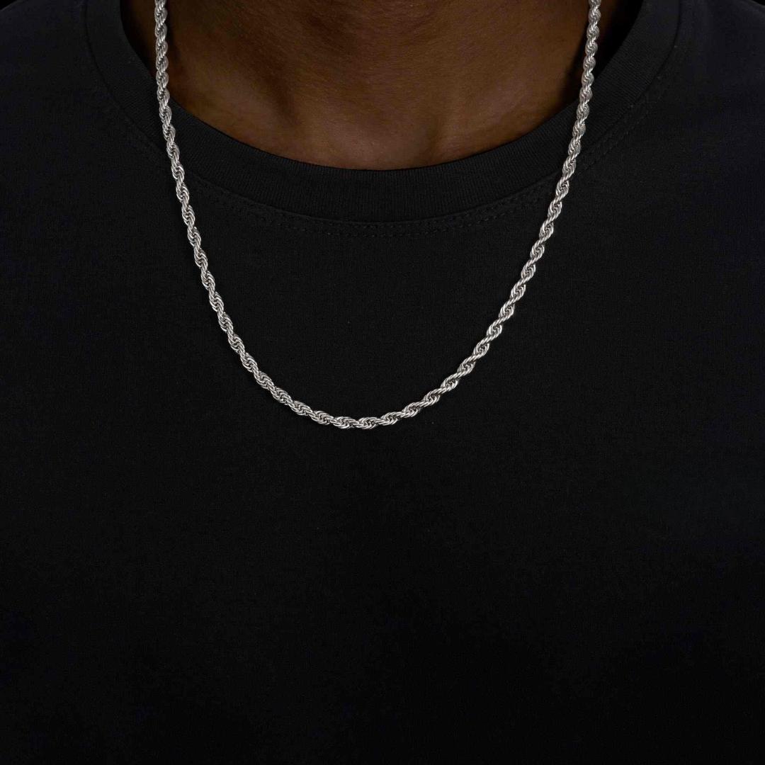 4MM 925 Sterling Silver Rope Link Chain Neck View 
